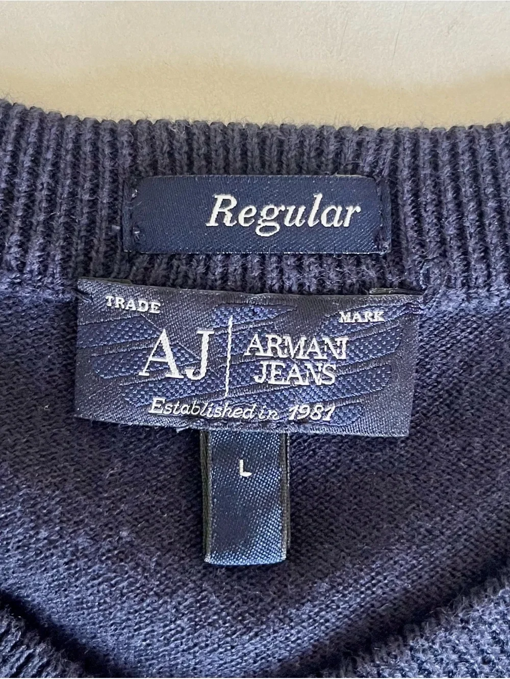Armani Jeans Regular Fit V-Neck Sweater Navy Blue Size L